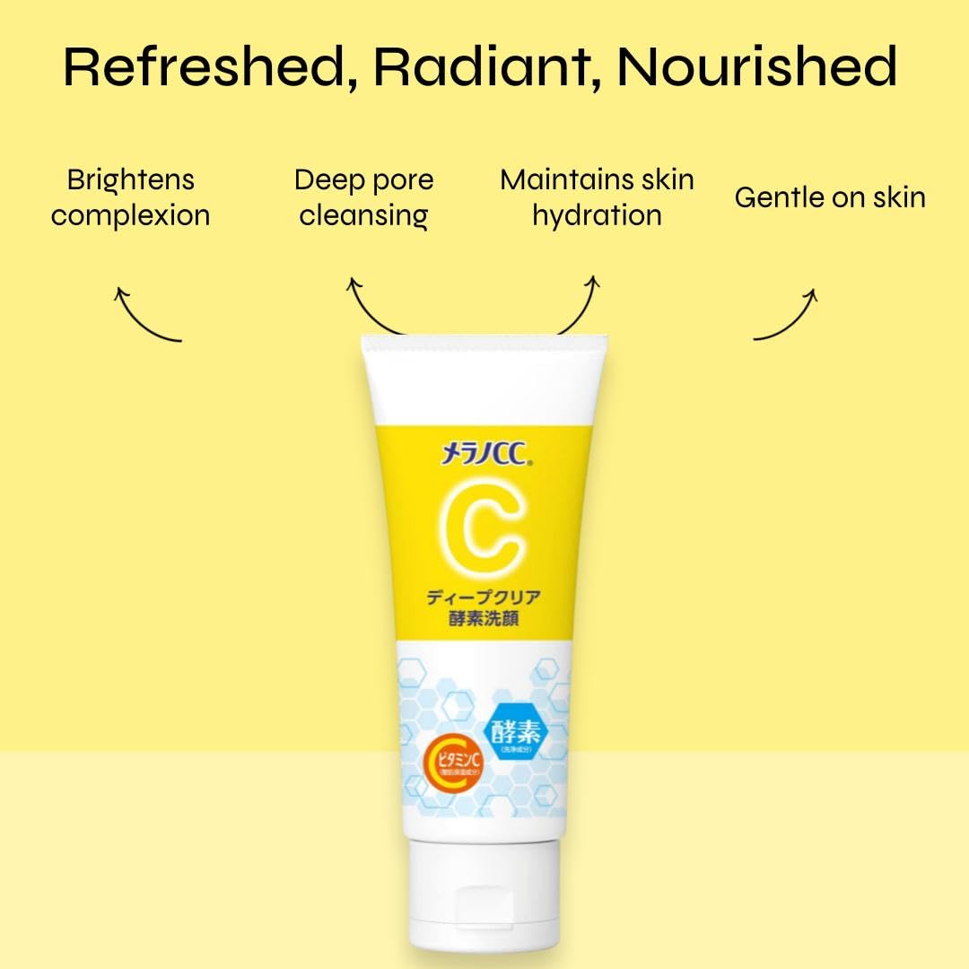 Melano CC Deep Clear Enzyme Face Wash, Enzyme and Vitamin C Pore-Care Cleansing Foam with Kaolin Clay, Citrus Scent, 130 g