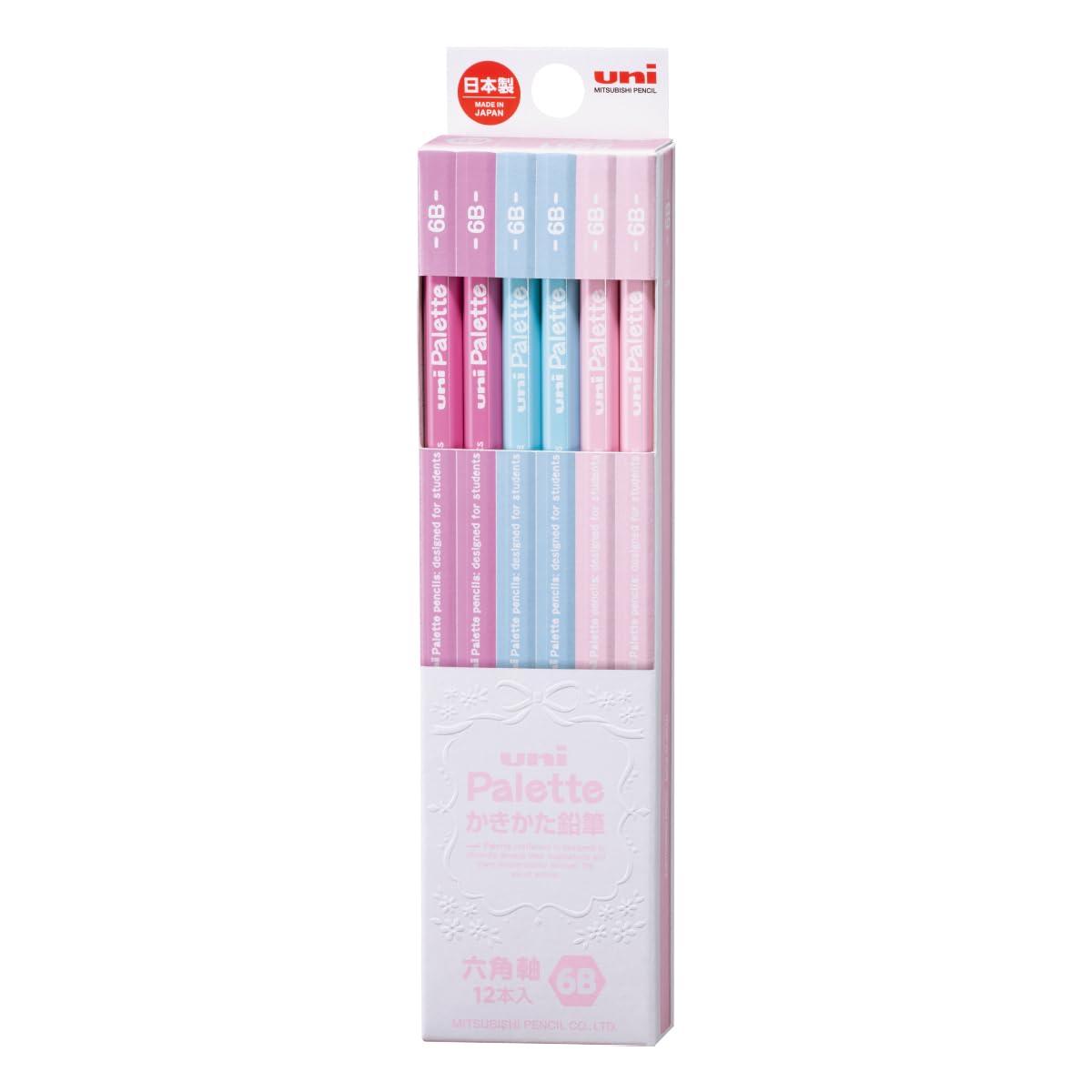Mitsubishi Pencil Uni Palette Kakikata Learning Pencils, Hexagonal Shaft, Box of 12, Grades HB, B, 2B, 4B or 6B in Pastel, Mint, Navy, Ivory and Character Designs, 47 x 198 x 17 mm and 66 g
