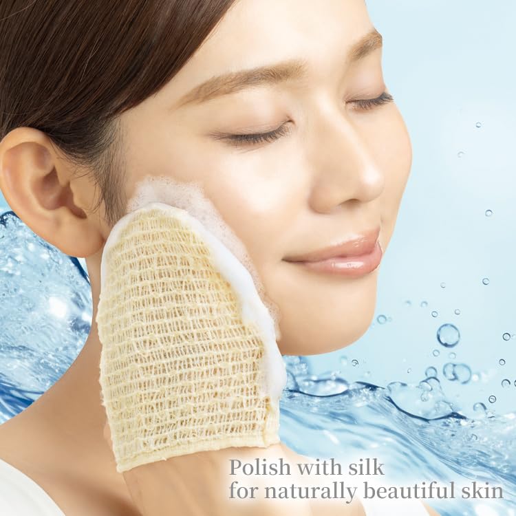 Silk Face Mitten, 100% Silk Kibiso Face Washing Mitt for Gentle Exfoliation, Off-White, 10.5 x 10 cm, Made in Japan
