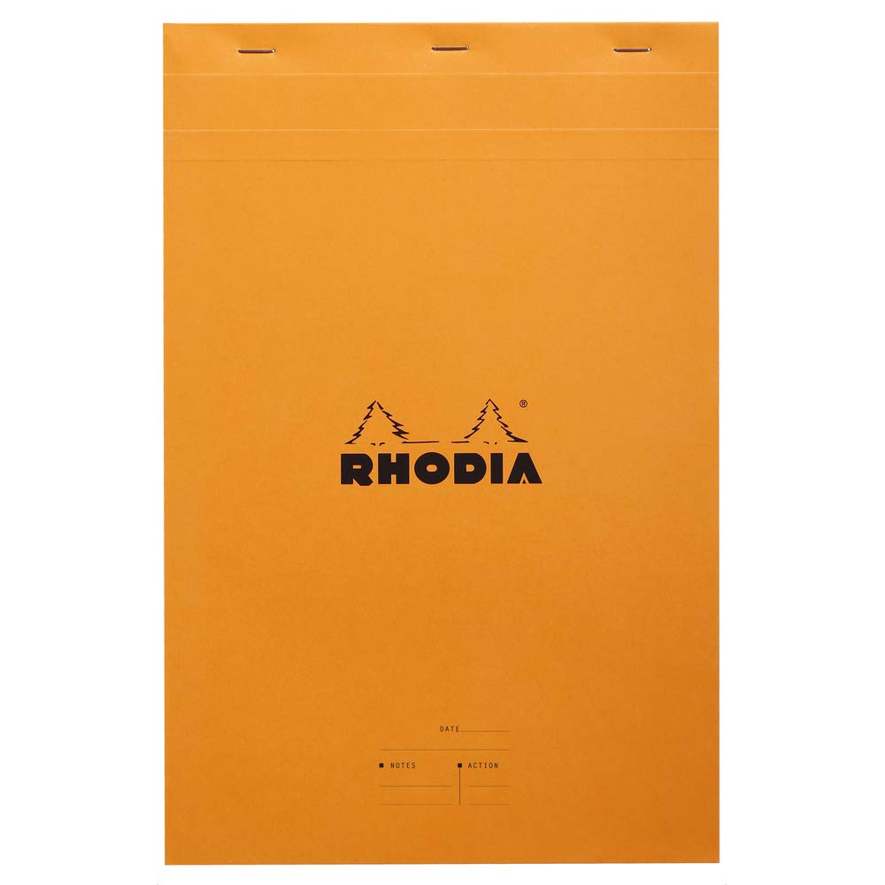 Rhodia Block Notepads, 80 Sheets with Water-Repellent Cover and Micro-Cut Perforation, Sizes No.10 to No.19 and A3+, Grid, Lined or Meeting Rule, Orange, Black or White, 1 to 5 Pads