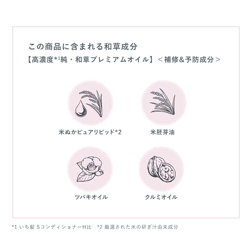 Ichikami Japanese Herbal Damage Repair Oil Serum, Leave-In Hair Oil with Rice Lipid, Rice Germ, Camellia and Walnut Oils, Wild Cherry Blossom Scent, UV Cut, 60 mL