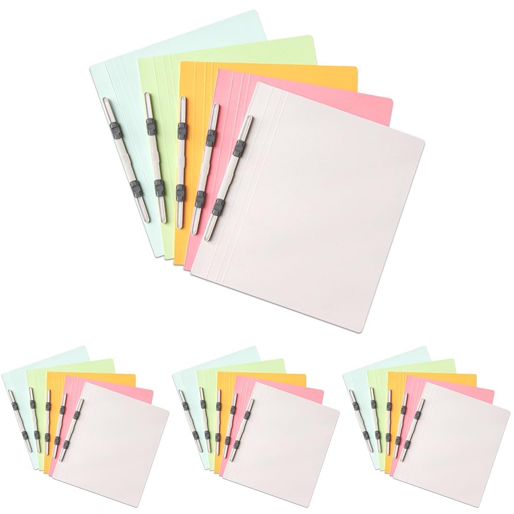 PLUS Flat File A4-S No.025NP, Non-Stitch Paper File with Plastic Fastener for About 180 Sheets, 230 x 18 x 307 mm, 2-Hole 80 mm Pitch, 5 Colours Pack of 5 or 4 Sets