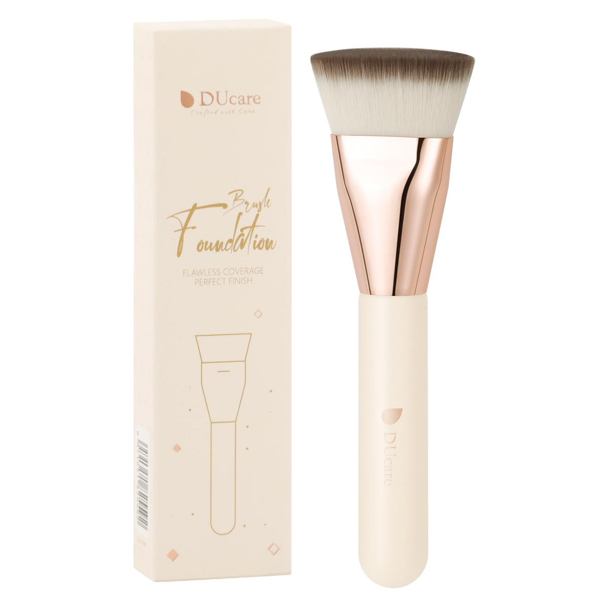 DUcare Flat Foundation Brush DS013, Thumb-Shaped Elliptical Head with Soft Dense Fibre Bristles and Cream Handle