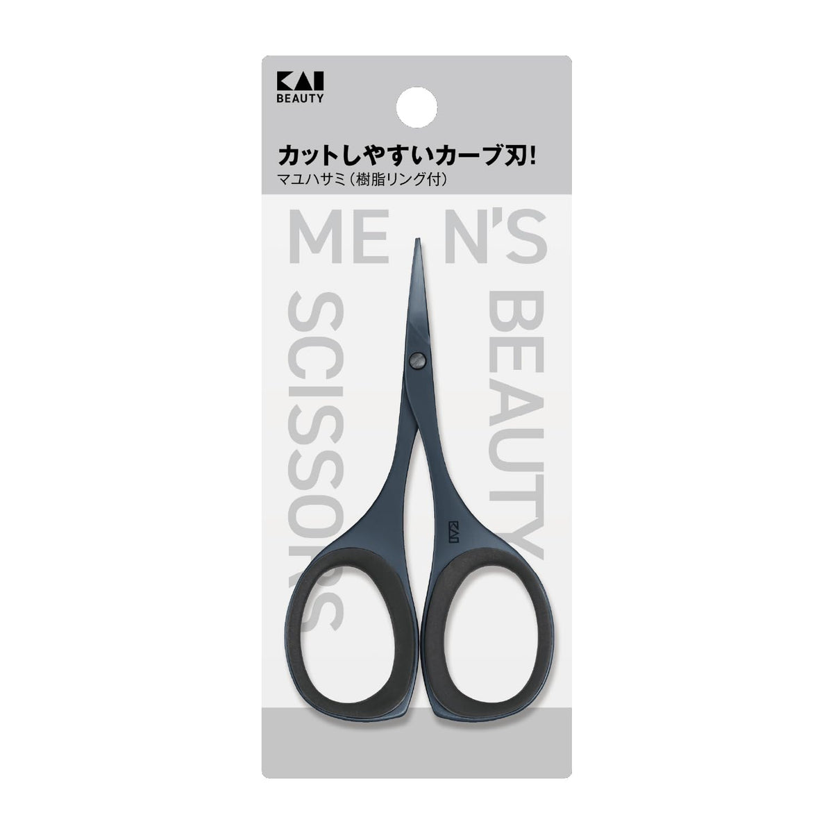 KAI Men's Beauty Brow Scissors KQ1837, Titanium Black Curved-Blade Brow and Body Hair Scissors with Large Non-Slip Resin Rings