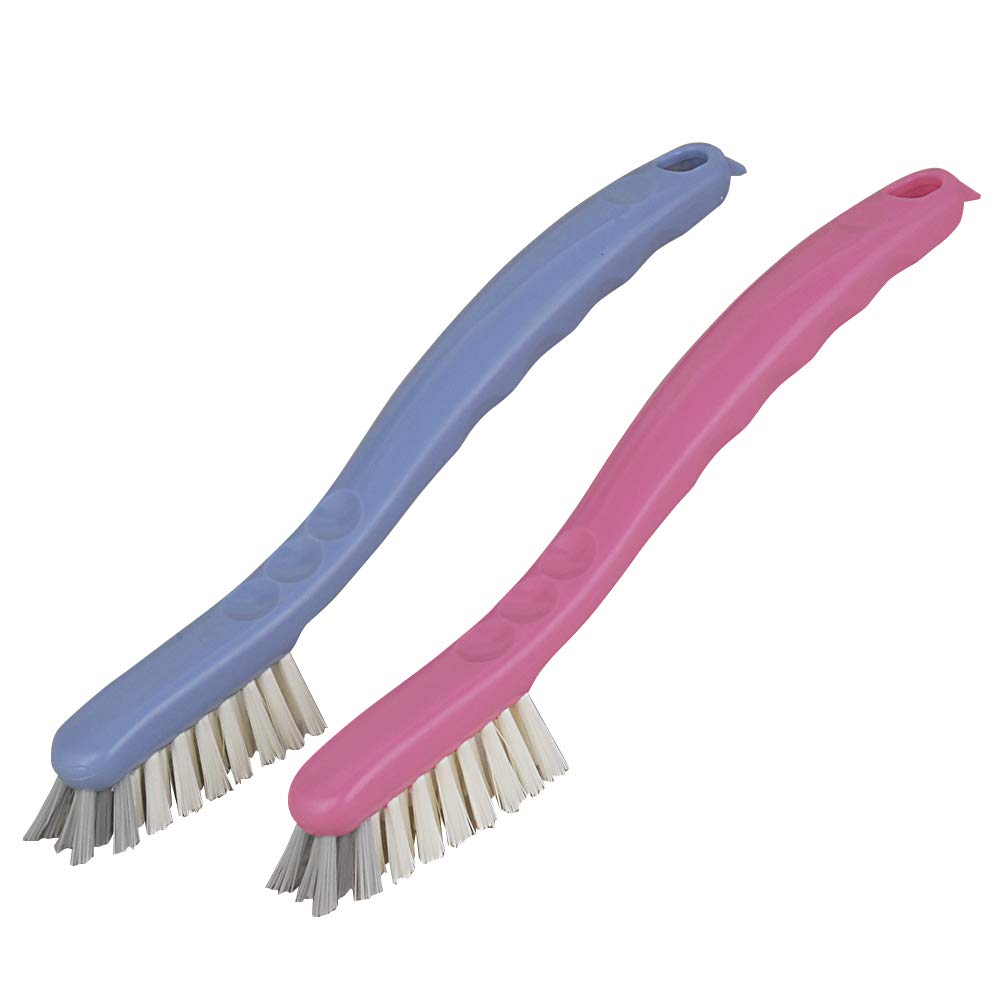Azuma TK Shoe Brush Set of 2 Colours, Pink and Blue Washing Brushes with Angled Bristles and Ridged Grip, 2.5 x 7.1 x 21 cm, Made in Japan