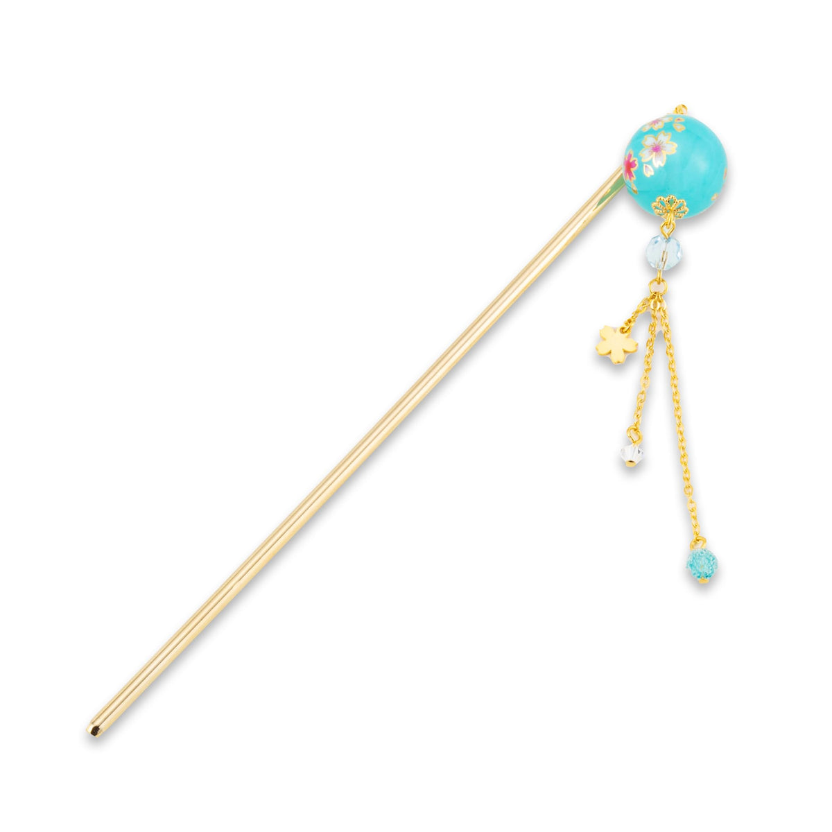 Kanzashi Hair Stick with Tombo-Dama Glass Bead and Swinging Chains, Single Prong Sakura Bead or Two-Prong Clear Bead, Made in Japan