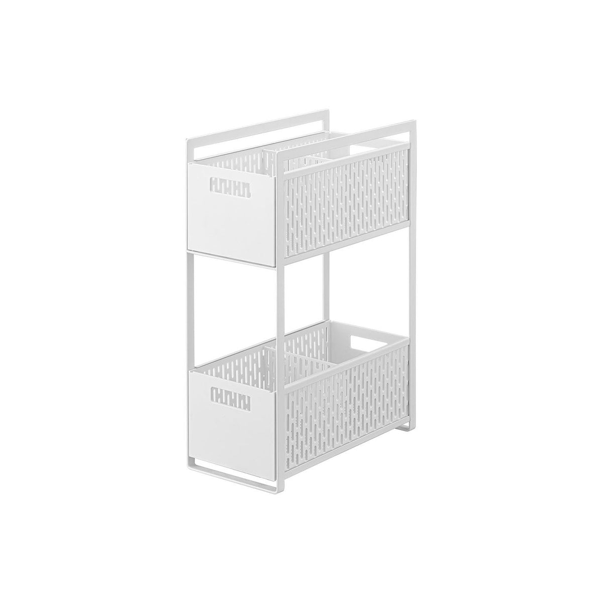 Yamazaki Tower Under-Sink Sliding Basket 2 Tiers, Slim Two-Tier Sliding Basket Rack for the Space Under a Sink, Takes Food, Seasonings and Detergent Stock, Holds 6 kg Per Tier, 16 cm Wide, 16 x 32.5 x 46 cm and 2300 g, White or Black