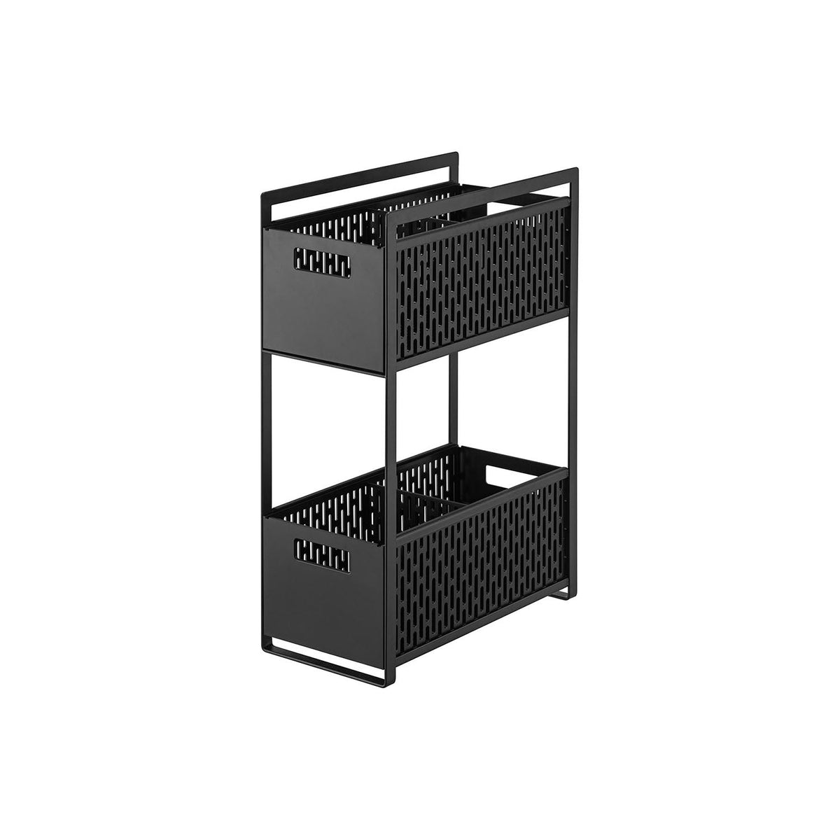 Yamazaki Tower Under-Sink Sliding Basket 2 Tiers, Slim Two-Tier Sliding Basket Rack for the Space Under a Sink, Takes Food, Seasonings and Detergent Stock, Holds 6 kg Per Tier, 16 cm Wide, 16 x 32.5 x 46 cm and 2300 g, White or Black