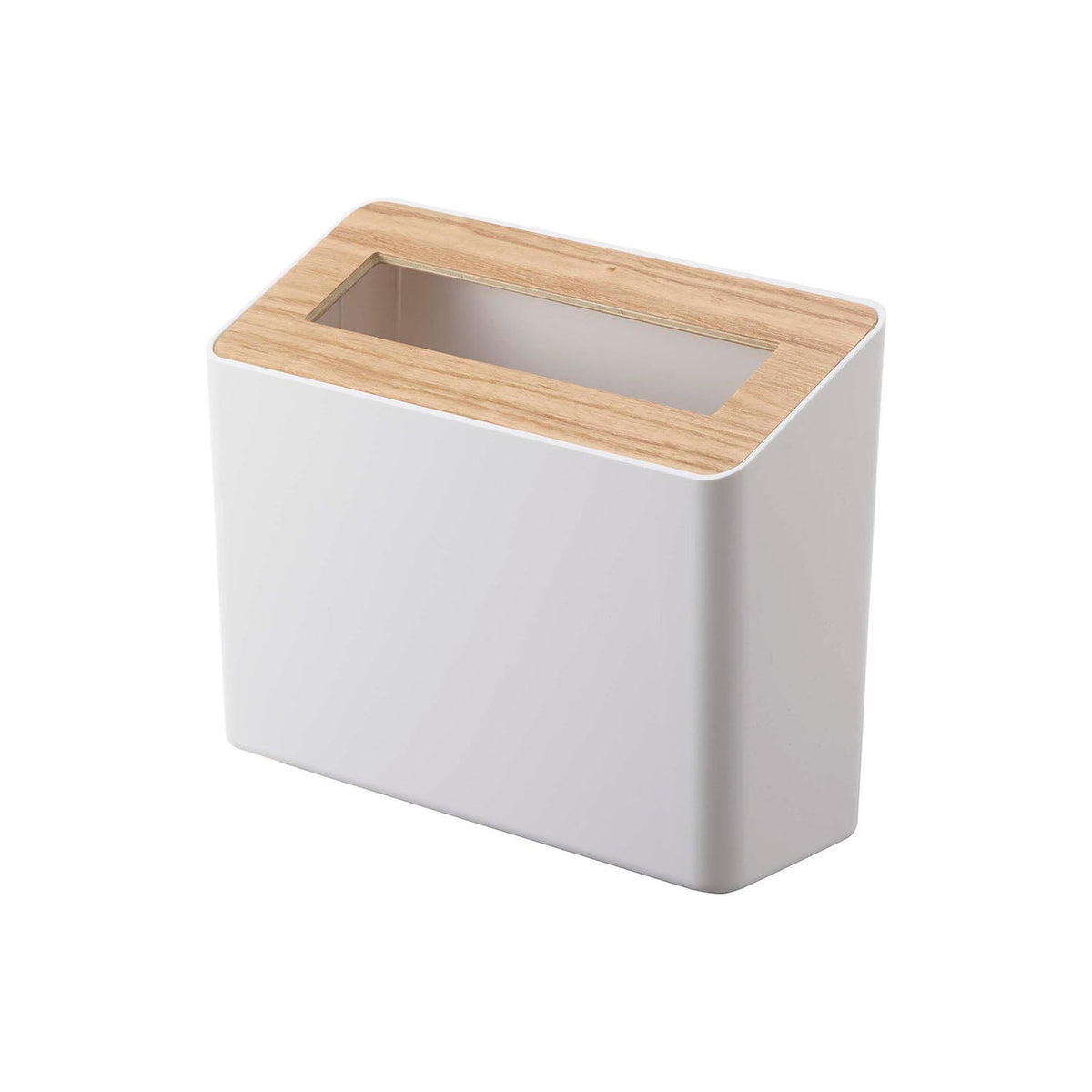 Yamazaki Rin Lidded Desktop Trash Can, Slim Desktop Bin with a Removable Natural Wood Lid, 1.7 L, for Desks and Washroom Counters, 22 x 9 x 15.5 cm and 320 g, Brown or Natural