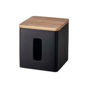 Yamazaki Rin Tissue and Toilet Paper Case, Square Case for a Tissue Box or a Toilet Roll With a Natural Wood Lid, Polystone Weight Makes Cutting Easy, 14.5 cm Square, 14.5 x 14.5 x 15 cm and 1100 g, Brown or Natural