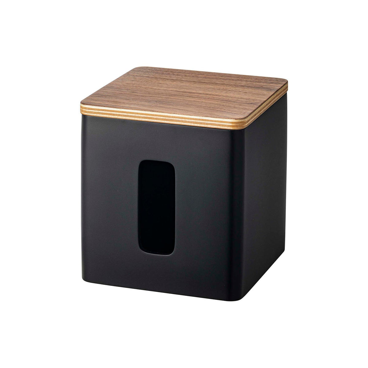 Yamazaki Rin Tissue and Toilet Paper Case, Square Case for a Tissue Box or a Toilet Roll With a Natural Wood Lid, Polystone Weight Makes Cutting Easy, 14.5 cm Square, 14.5 x 14.5 x 15 cm and 1100 g, Brown or Natural