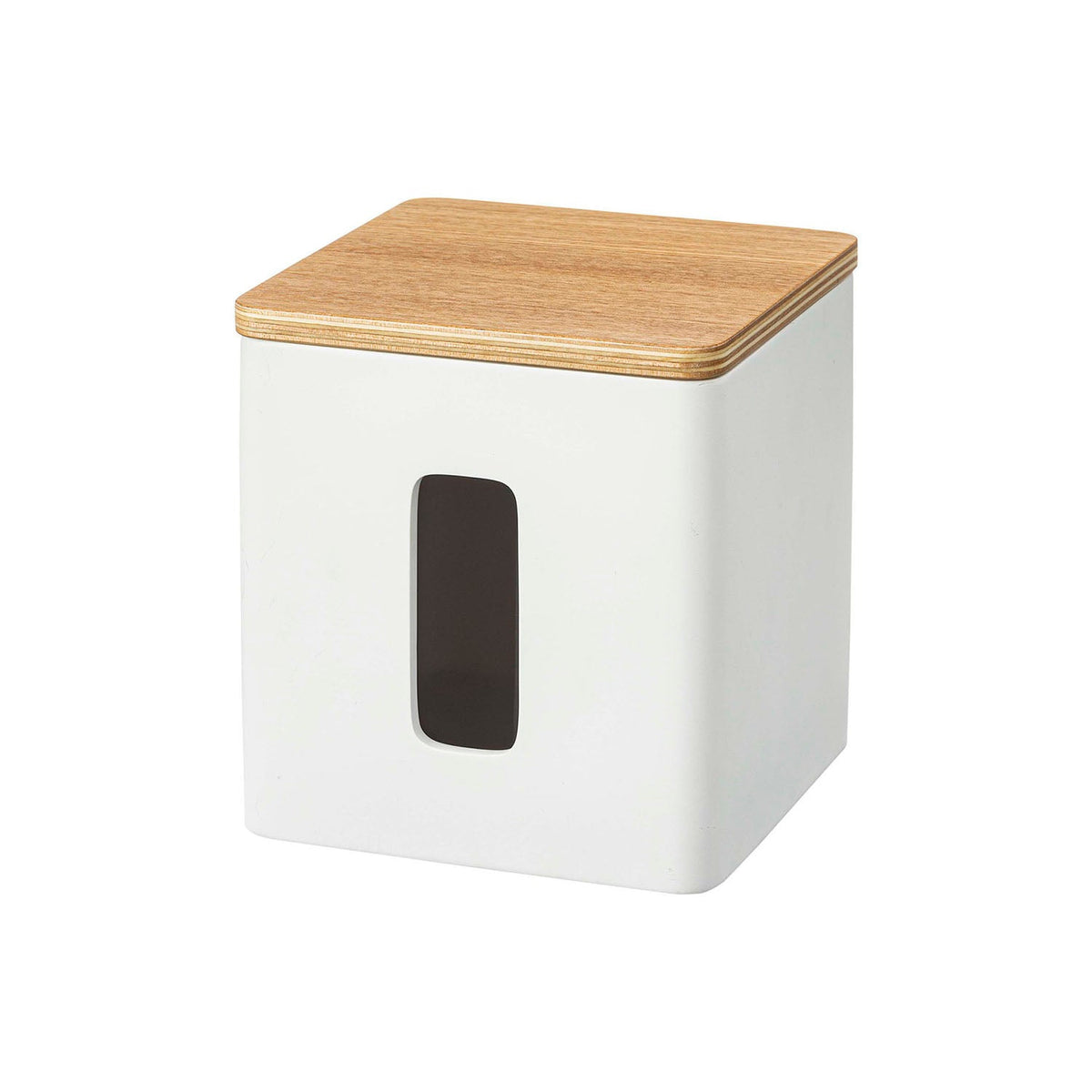 Yamazaki Rin Tissue and Toilet Paper Case, Square Case for a Tissue Box or a Toilet Roll With a Natural Wood Lid, Polystone Weight Makes Cutting Easy, 14.5 cm Square, 14.5 x 14.5 x 15 cm and 1100 g, Brown or Natural