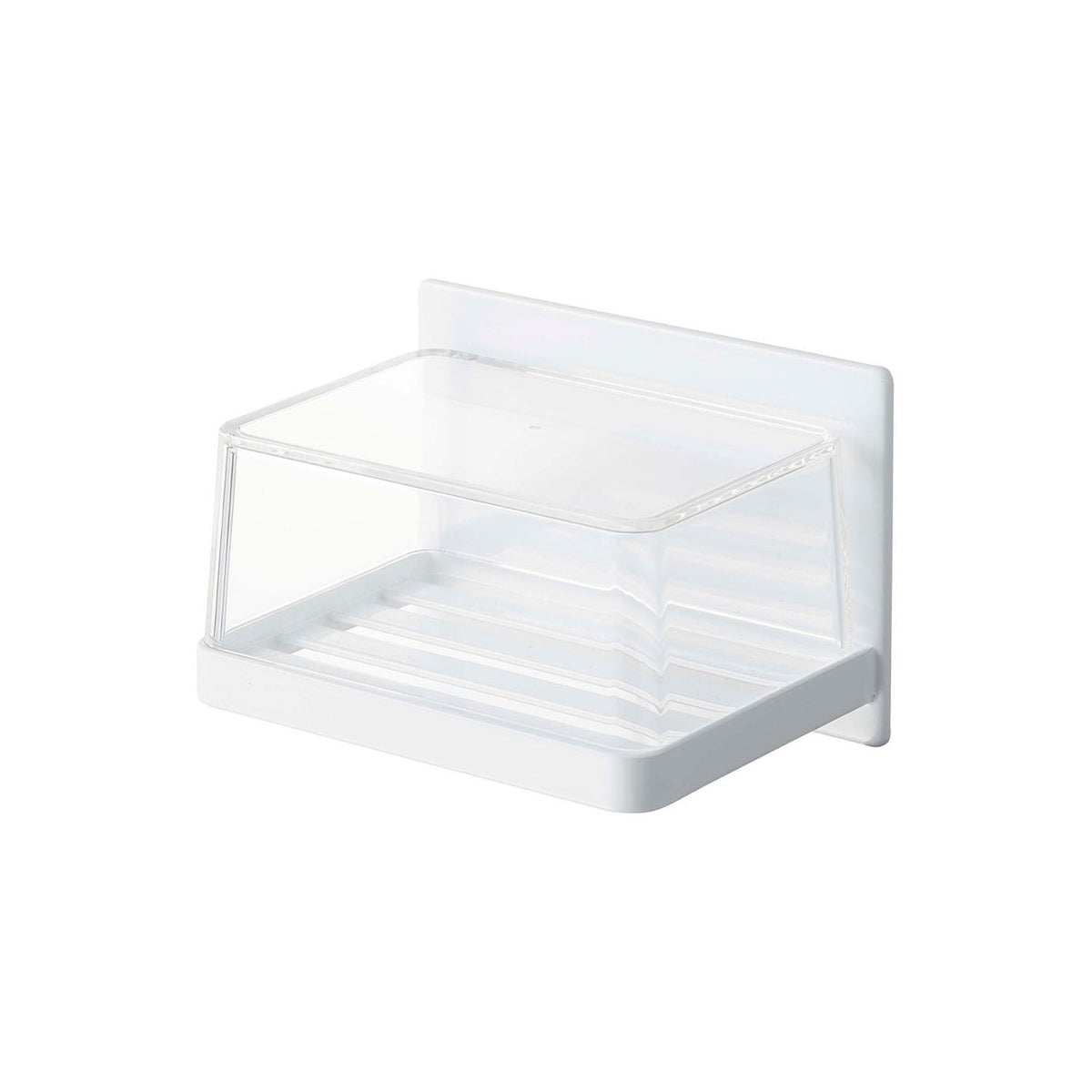 Yamazaki Tower Magnetic Bathroom Soap Tray with Cover, Soap Tray With a Clear Cover That Sticks to a Steel Bathroom Wall by Magnet and Keeps Water Drops Off the Soap, Fits Soaps up to 10 x 7 x 4.5 cm, 12 x 8.7 x 8 cm and 350 g, White or Black