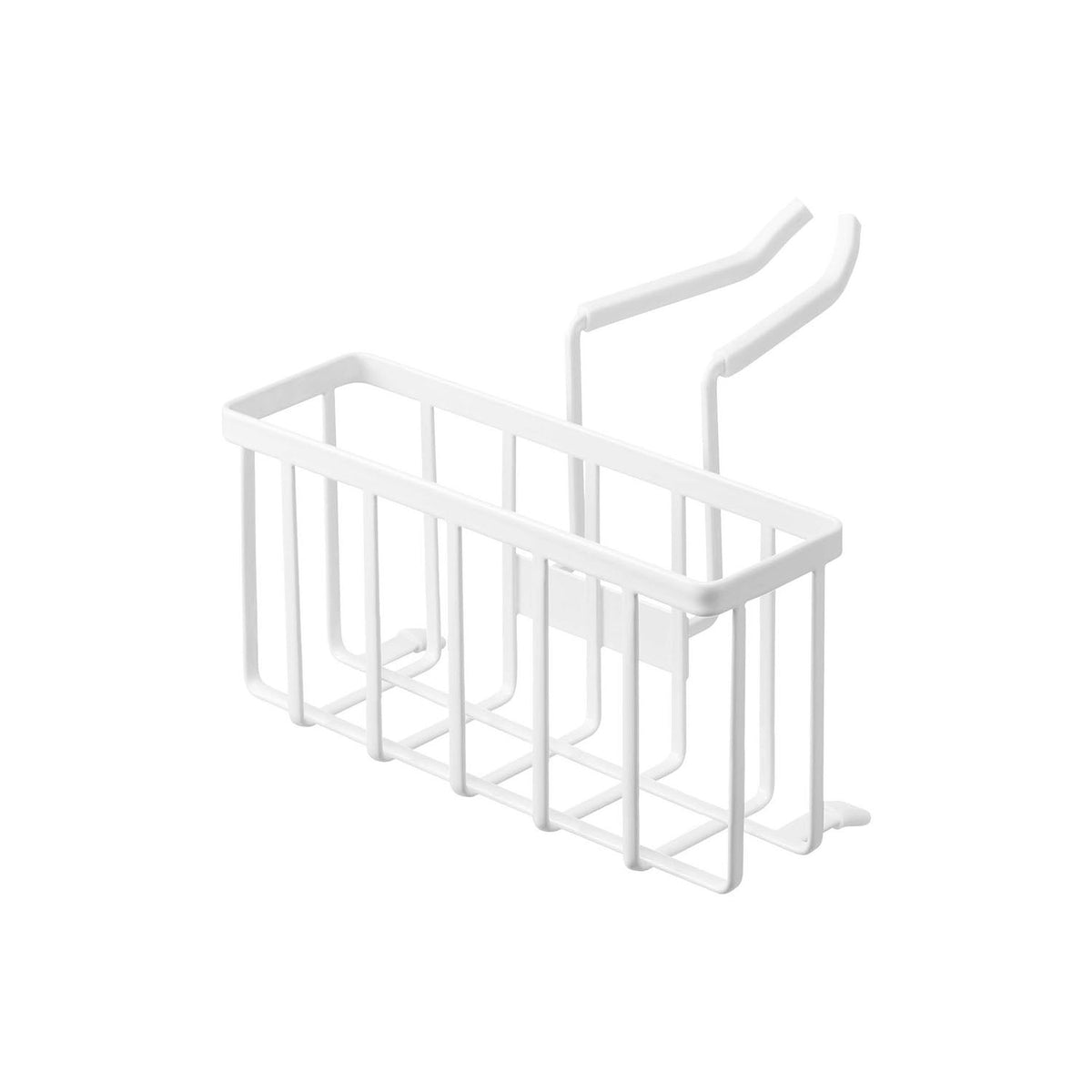 Yamazaki Tower Faucet-Hanging Sink Basket, Basket That Grips a Faucet of 3 to 6 cm and Holds a Sponge and Detergent Bottle Together at the Sink, Fits Sinks 13 cm Deep or More, Holds 1 kg, 20.3 x 18.5 x 14 cm and 320 g, White or Black