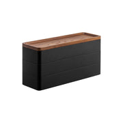 Yamazaki Rin Slim Three-Tier Accessory Case with Wood Tray Lid, Three Slim Stackable Accessory Cases with Dividers and a Wooden Tray Lid for Narrow Gaps, 24 x 8 x 11.5 cm and 475 g, Brown or Natural