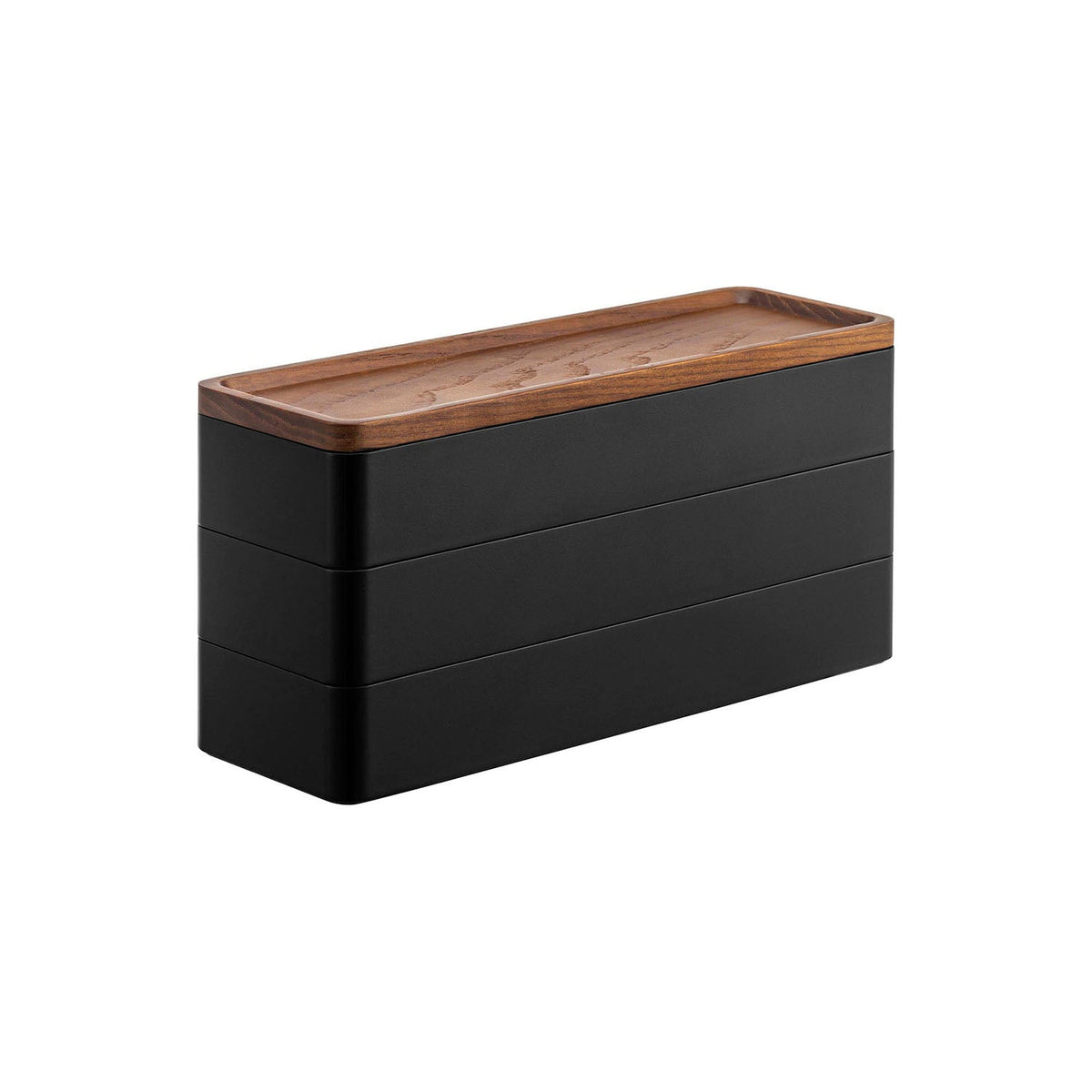 Yamazaki Rin Slim Three-Tier Accessory Case with Wood Tray Lid, Three Slim Stackable Accessory Cases with Dividers and a Wooden Tray Lid for Narrow Gaps, 24 x 8 x 11.5 cm and 475 g, Brown or Natural