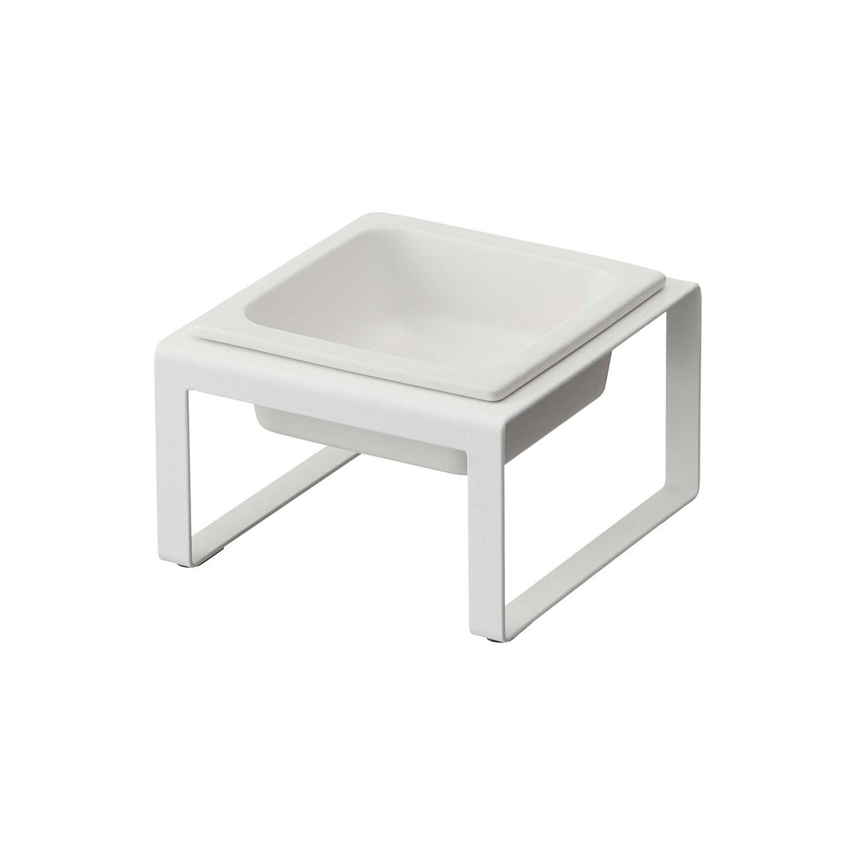 Yamazaki Nooks Pet Food Bowl Stand H10, Low Steel Bowl Stand With a Removable Ceramic Bowl for Food or Water, Anti-Slip Feet Stop It Sliding, 300 mL, 15 x 15.5 x 10 cm and 790 g, White or Black