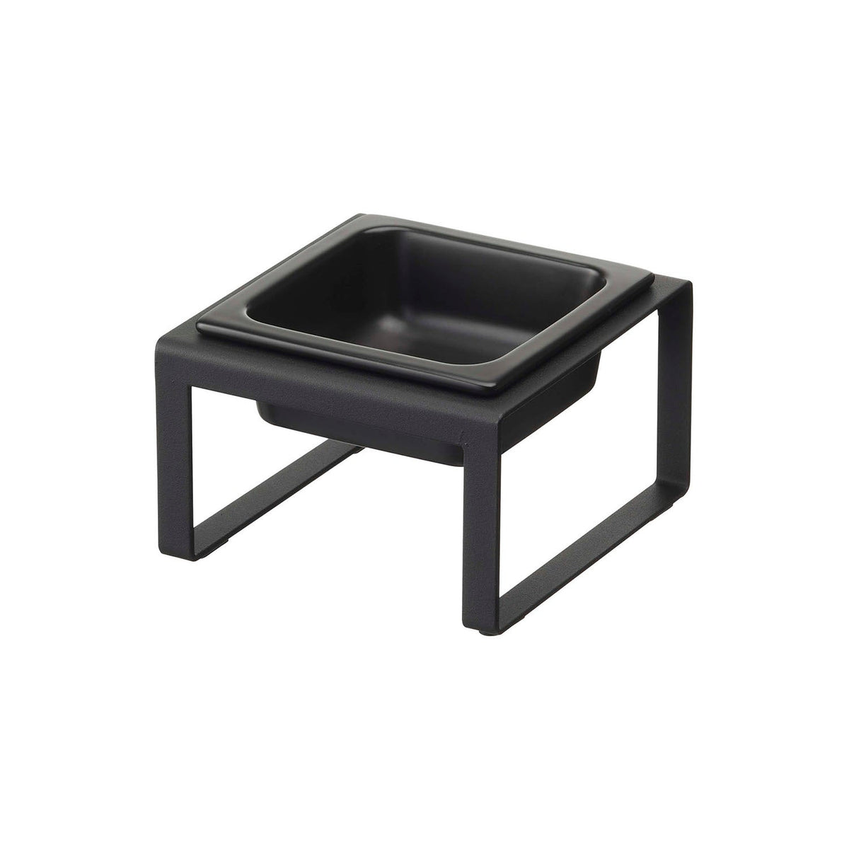 Yamazaki Nooks Pet Food Bowl Stand H10, Low Steel Bowl Stand With a Removable Ceramic Bowl for Food or Water, Anti-Slip Feet Stop It Sliding, 300 mL, 15 x 15.5 x 10 cm and 790 g, White or Black