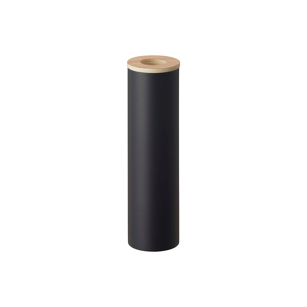 Yamazaki Rin Bottle-Shaped Tissue Case, Small, Tall Slim Bottle-Shaped Steel Case with a Wood Lid for 120 Sheets of Tissue that Fits a 6.8 cm Cup Holder, 7 x 7 x 23.8 cm and 300 g, Brown or Natural