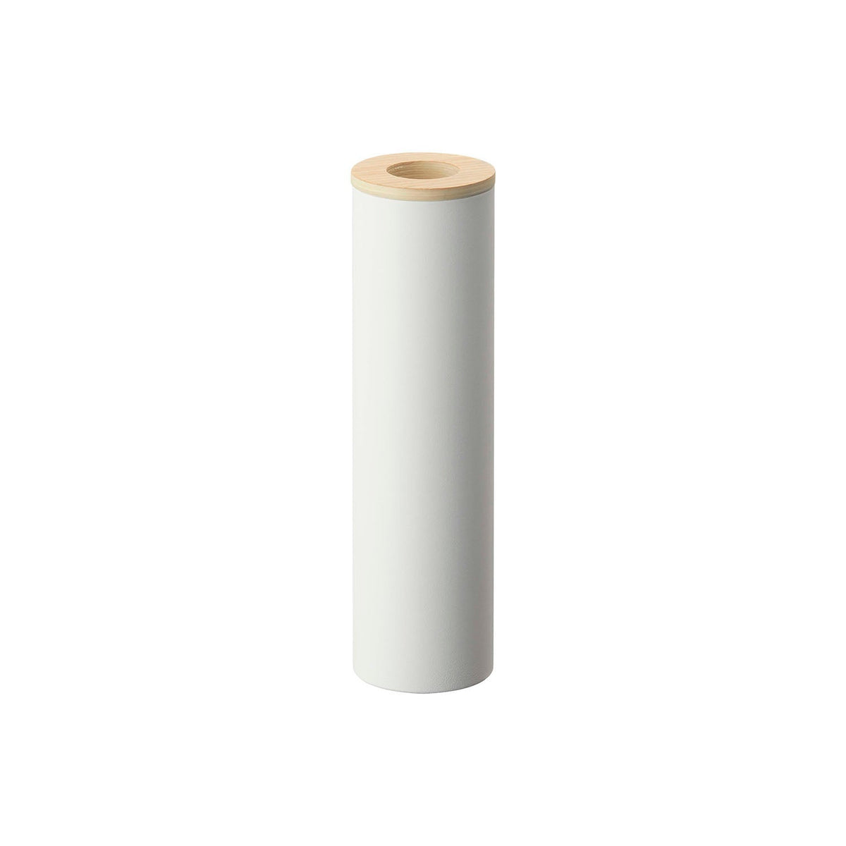 Yamazaki Rin Bottle-Shaped Tissue Case, Small, Tall Slim Bottle-Shaped Steel Case with a Wood Lid for 120 Sheets of Tissue that Fits a 6.8 cm Cup Holder, 7 x 7 x 23.8 cm and 300 g, Brown or Natural