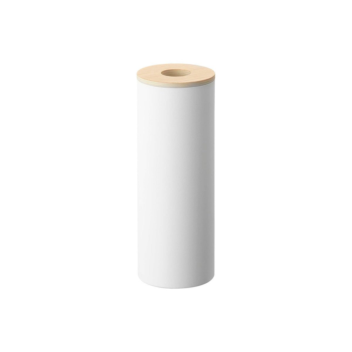 Yamazaki Rin Bottle-Shaped Tissue Case, Large, Tall Bottle-Shaped Steel Case with a Wood Lid for 400 Sheets of Tissue that Stands Upright and Seals, 9.2 x 9.2 x 23.8 cm and 450 g, Brown or Natural
