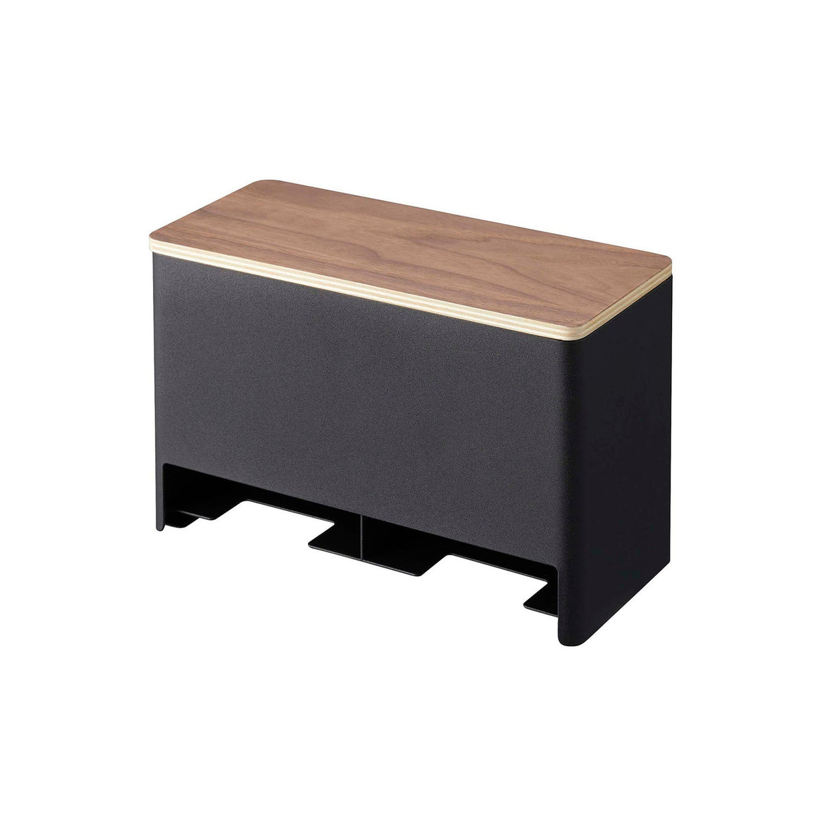 Yamazaki Rin Sanitary Storage Holder with Sorting Pockets, Steel Box with a Natural Wood Lid and Dividers for Sorting Sanitary Items, Turns Around to Hide Them, 26.2 x 11.7 x 16.6 cm and 1400 g, Brown or Natural
