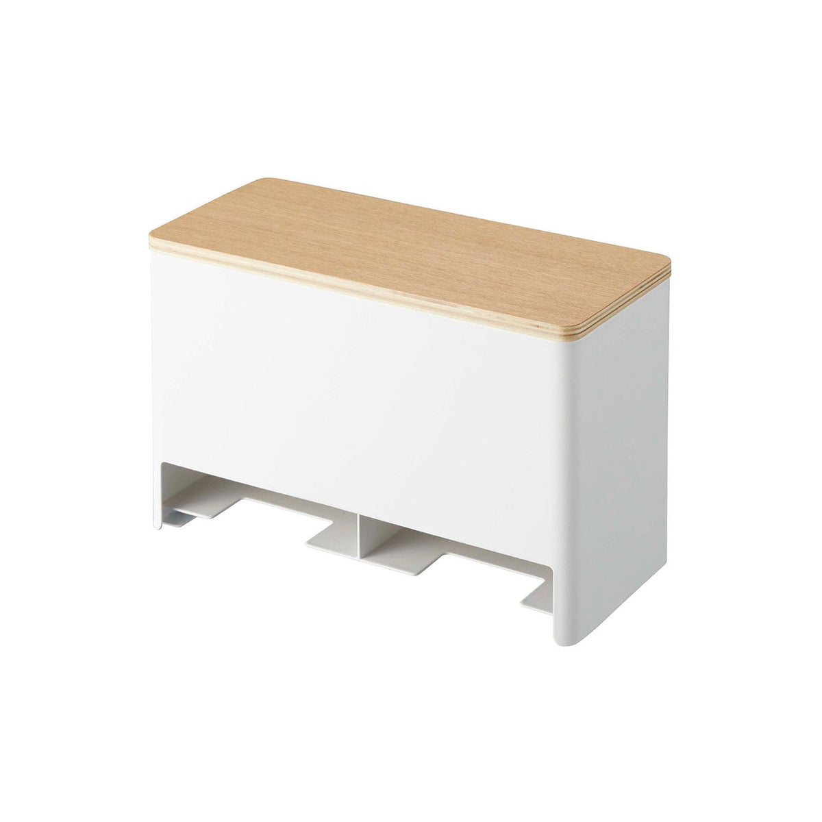 Yamazaki Rin Sanitary Storage Holder with Sorting Pockets, Steel Box with a Natural Wood Lid and Dividers for Sorting Sanitary Items, Turns Around to Hide Them, 26.2 x 11.7 x 16.6 cm and 1400 g, Brown or Natural