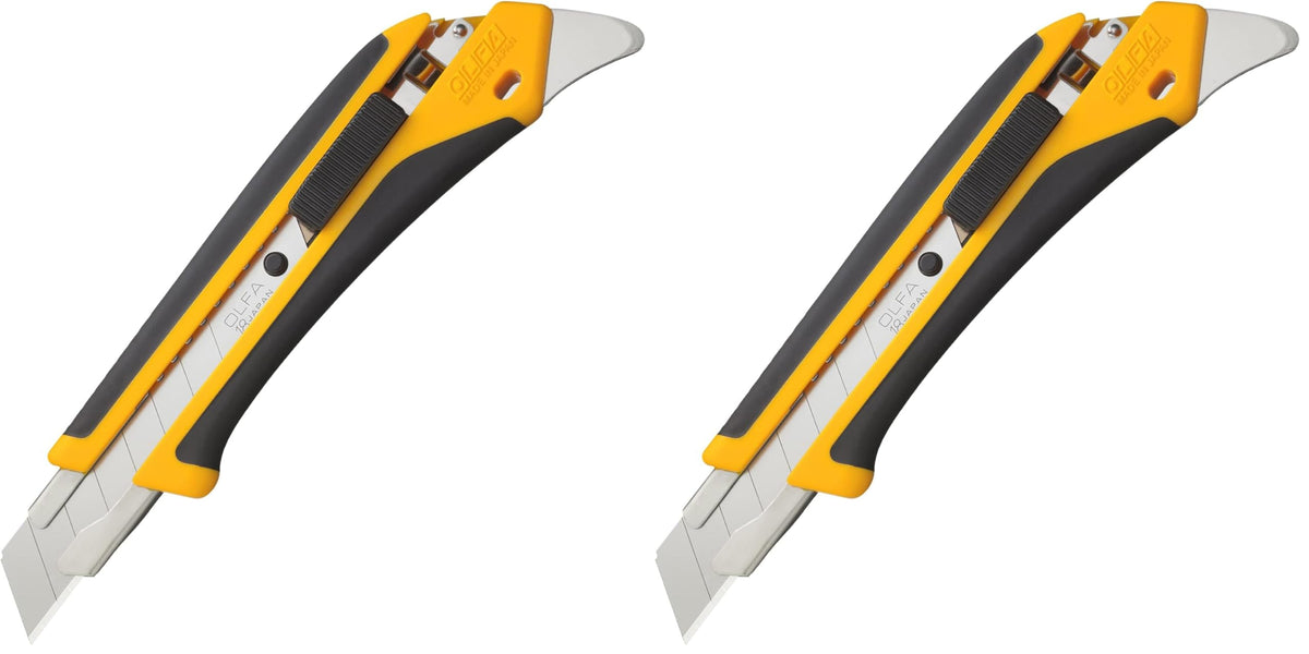 OLFA Large Utility Knife Hyper AL 193B, Auto-Lock Cutter with Rubber Grip and Claw for Opening Paint Cans, Large Replaceable Blades, 168 x 51 x 21 mm, 1 or 2 Cutters
