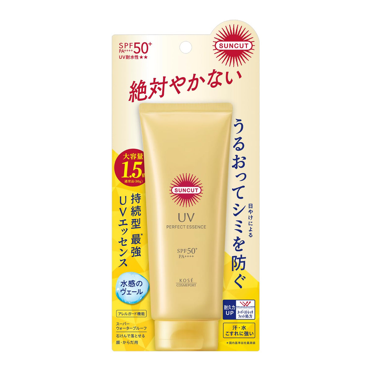 Suncut Perfect UV Essence N Sunscreen SPF50+ PA++++, Super Water-Proof Fragrance-Free Gel for Face and Body, 120 g Tube