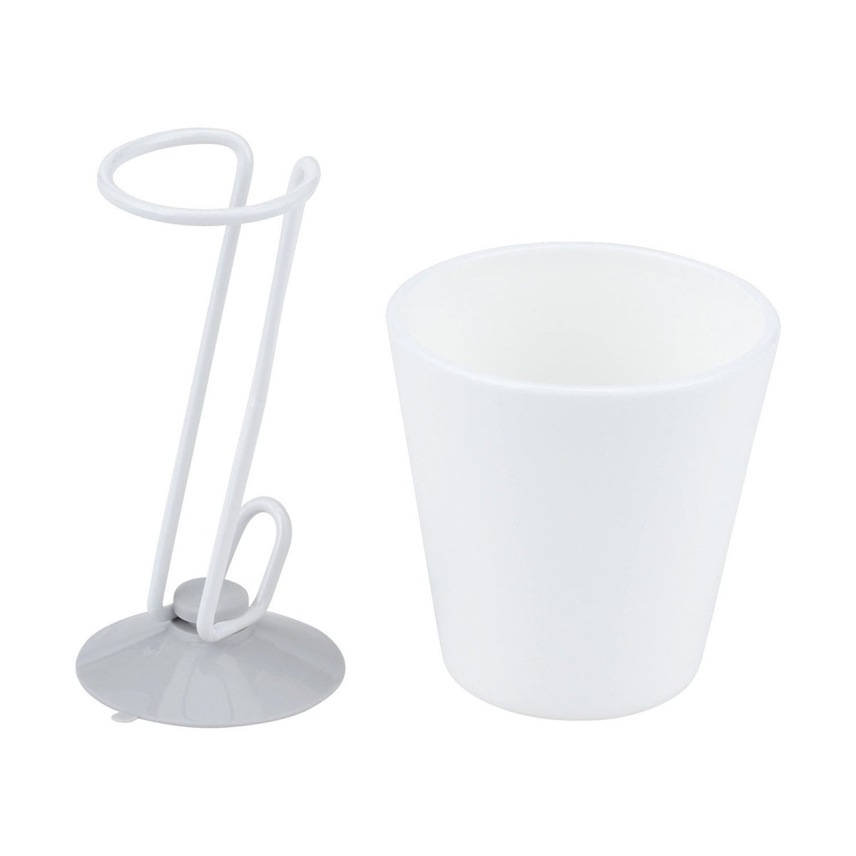LEC Double Coat Cup Stand, Suction Mounted Floating Cup Holder with 200 ml Cup for Sinks, 7.5 x 8.5 x 10.5 cm, Holds 500 g