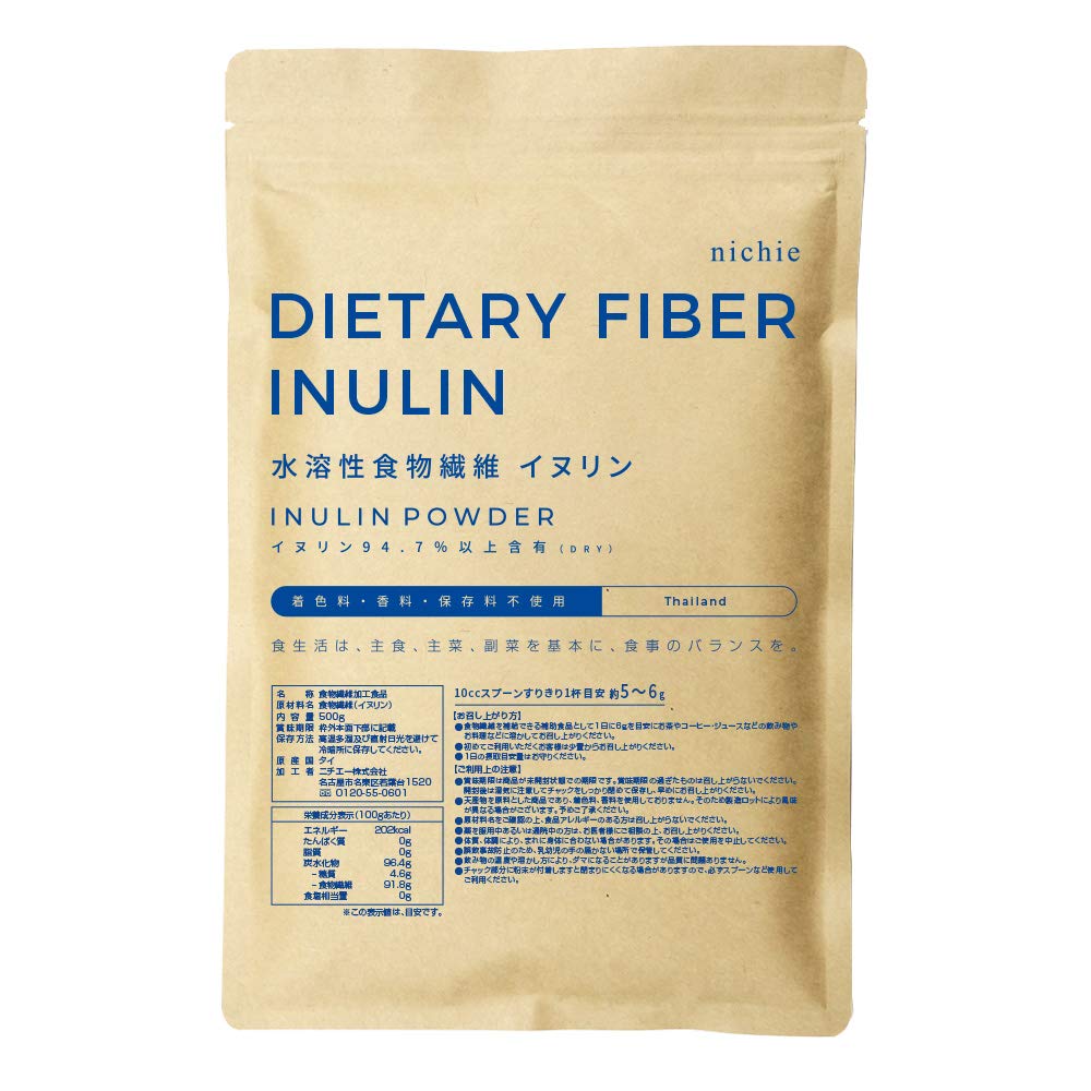 Water-Soluble Dietary Fiber Inulin Powder 500 g, 90% or More Fiber, No Colourings, Fragrance or Preservatives, Made in Thailand