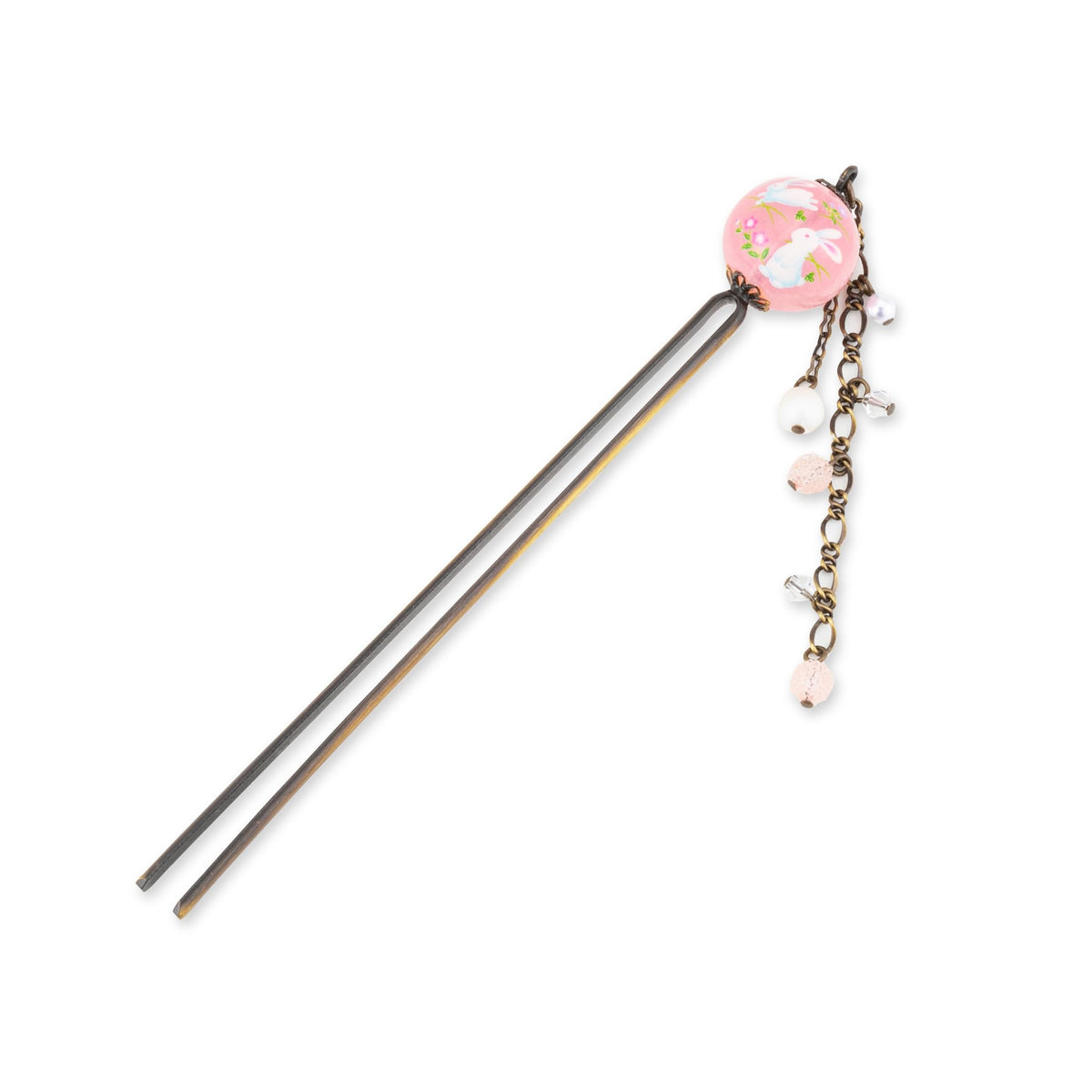 Kanzashi Hair Stick with Tombo-Dama Glass Bead and Swinging Chains, Single Prong Sakura Bead or Two-Prong Clear Bead, Made in Japan