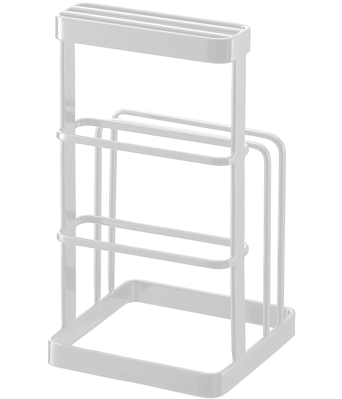Yamazaki Tower Cutting Board and Knife Stand, Steel Rack for Two Boards and Three Knives, 12 x 12 x 21.5 cm and 550 g, Black or White