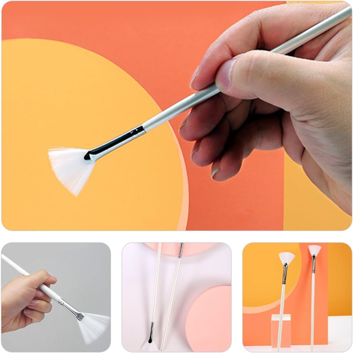 KESERLIG Fan-Shaped Facial Mask Brushes, Set of 6 Soft Skincare Applicator Brushes for Face Masks and Glycolic Acid Serum, White Wooden Handle