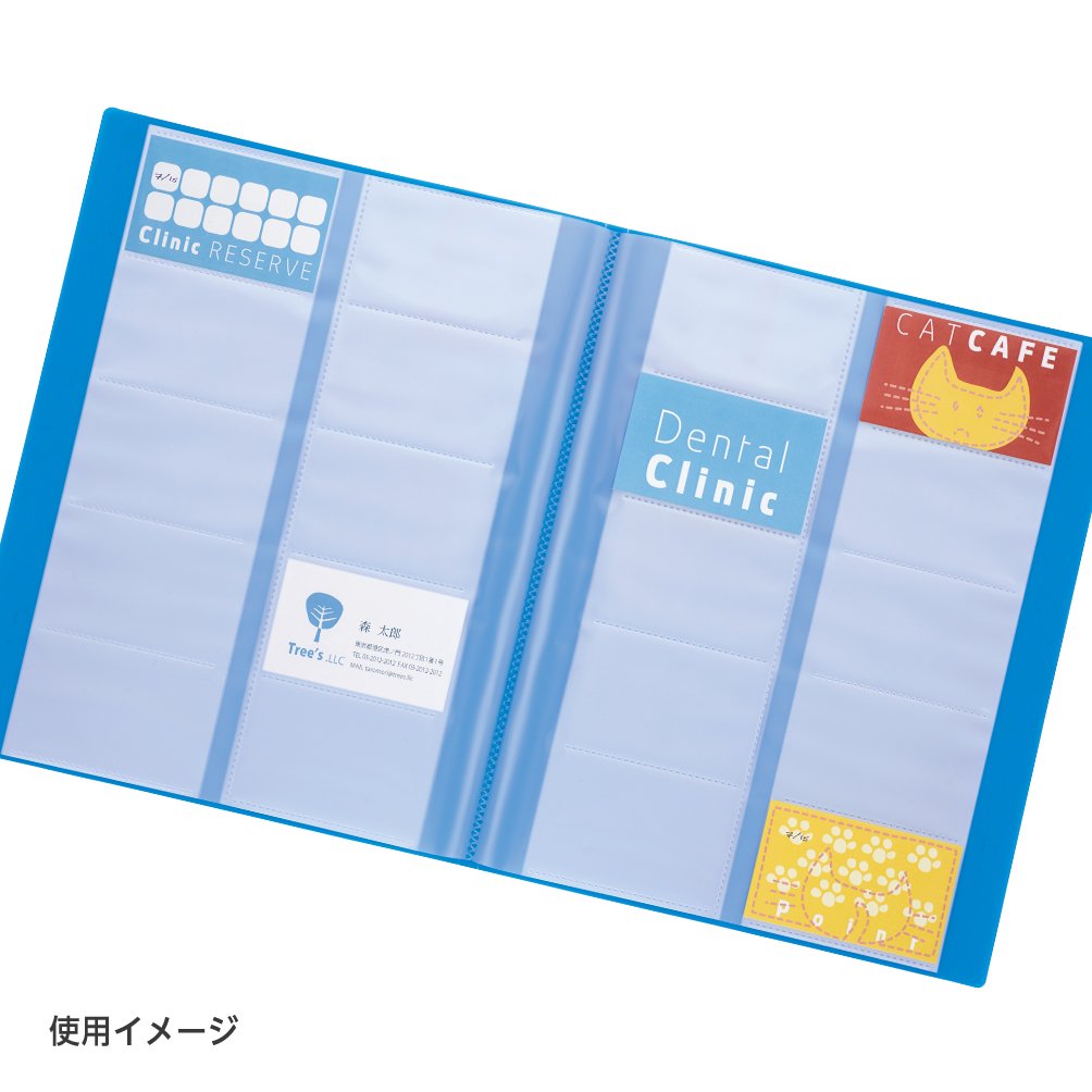 PLUS Business Card Holder FL-201NS, A4-S Card Book for 200 Cards with 20 Welded Pockets and 40% Recycled PP Cover, 307 x 240 x 10 mm, Blue