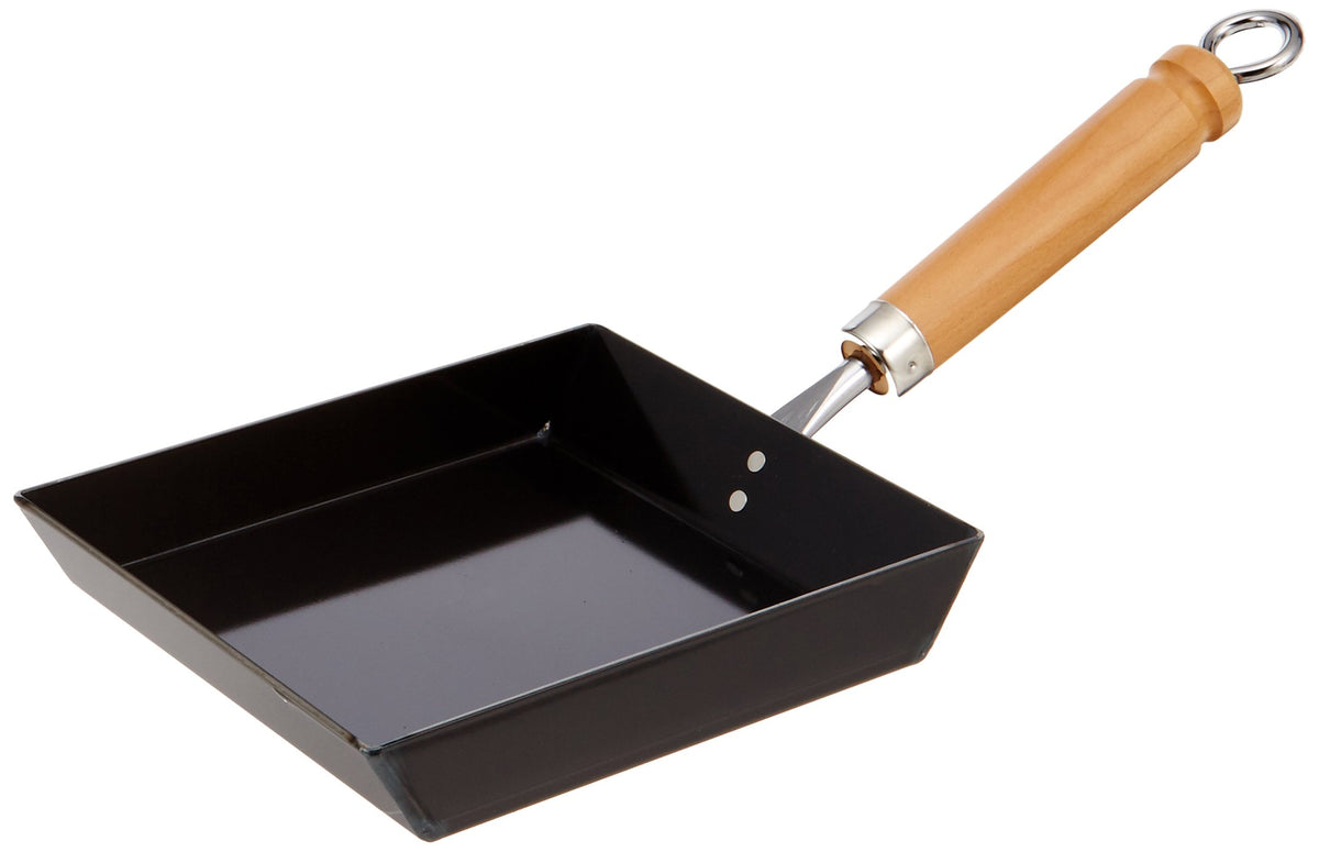 Summit Tetsunabe-Ryu Square Iron Tamagoyaki Pan, Deep Japanese Omelette Pan 160 x 190 mm with Wood Handle, Black, Made in Japan