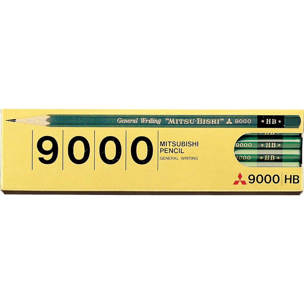 Mitsubishi Pencil 9000 HB Graphite Pencils K9000HB, General Writing Pencils with Hexagonal Barrel, Box of 12