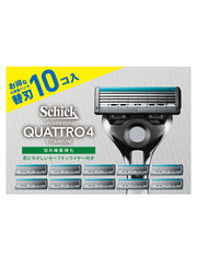 Schick Quattro 4 Titanium Refill Blades, 4-Blade Razor Cartridges with Safety Wire and Jojoba, Aloe and Vitamin E Smoother, Pack of 10, Made in Germany