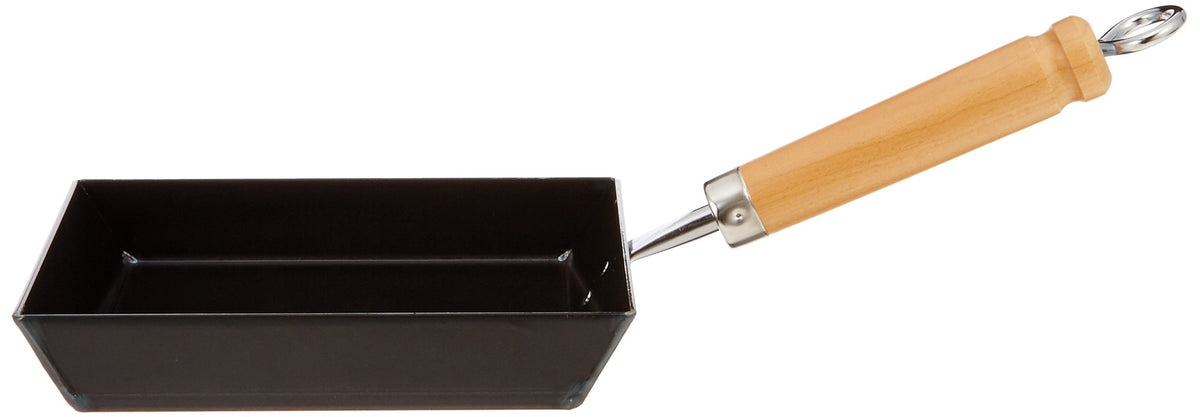 Summit Tetsunabe-Ryu Square Iron Tamagoyaki Pan, Deep Japanese Omelette Pan 160 x 190 mm with Wood Handle, Black, Made in Japan