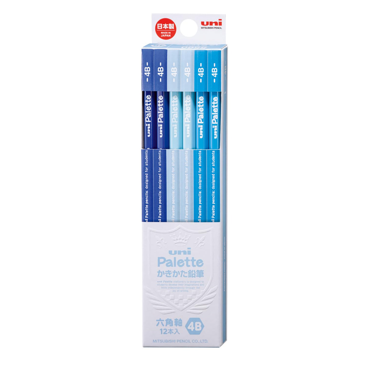 Mitsubishi Pencil Uni Palette Kakikata Learning Pencils, Hexagonal Shaft, Box of 12, Grades HB, B, 2B, 4B or 6B in Pastel, Mint, Navy, Ivory and Character Designs, 47 x 198 x 17 mm and 66 g