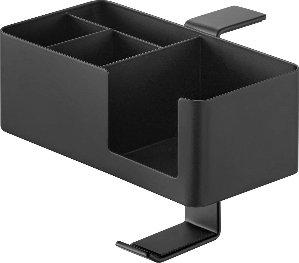 Yamazaki Tower Table-Side Clamp Multi Rack, Clamp-On Steel Organizer with Cup Holder, Phone Slot and Headphone Hook, 18 x 13.5 x 14 cm and 790 g, White or Black