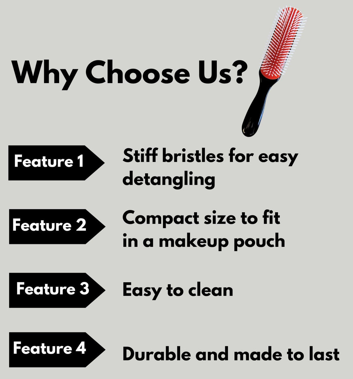 Classic 9-Row Detangling Hair Brush for Curly, Wavy and Thick Hair, Set of 2, Black