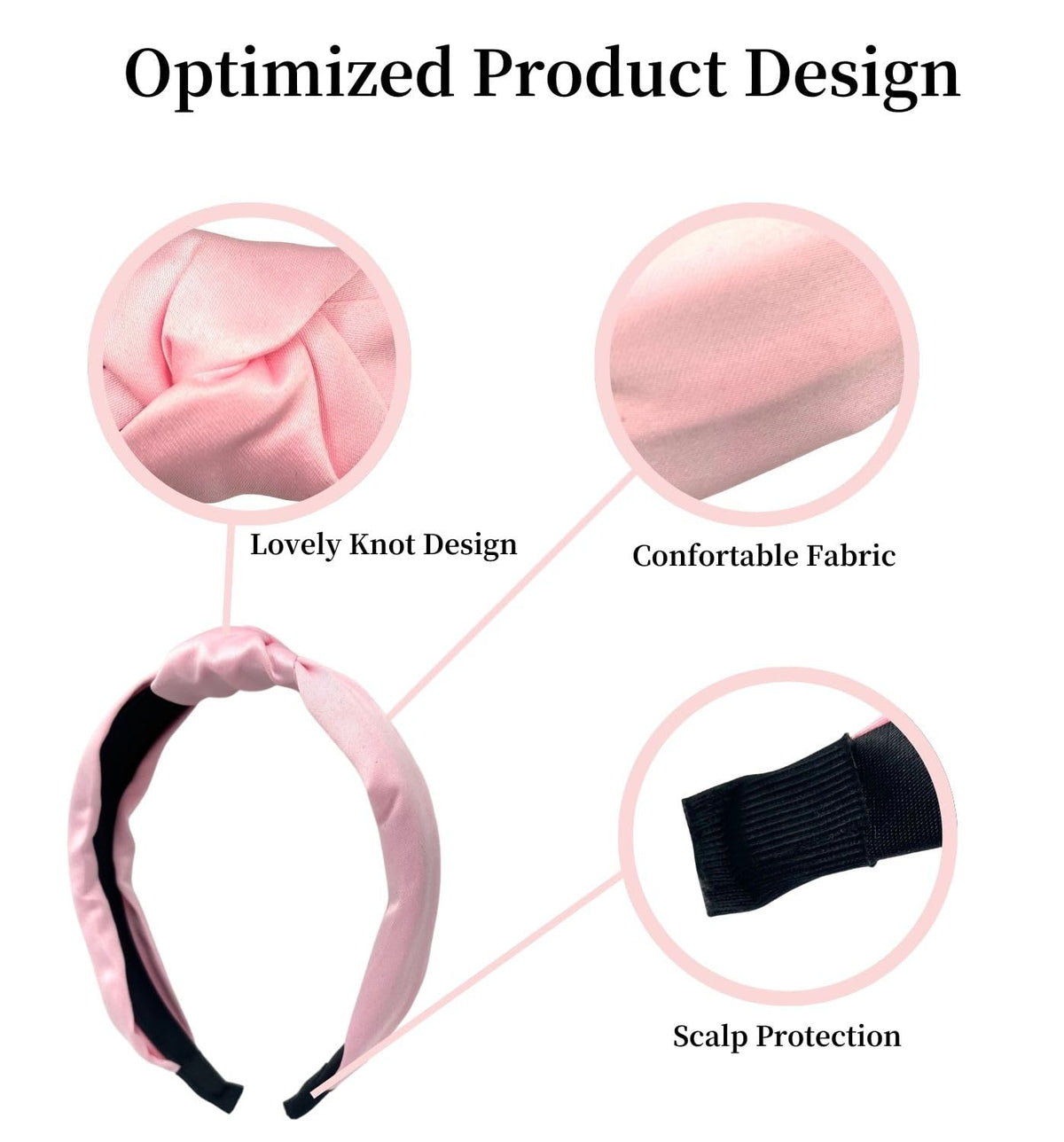 Knotted Satin Headband for Women and Girls, Top-Knot Hard Headband with Scalp-Protection Lining, One Size, Nine Colors