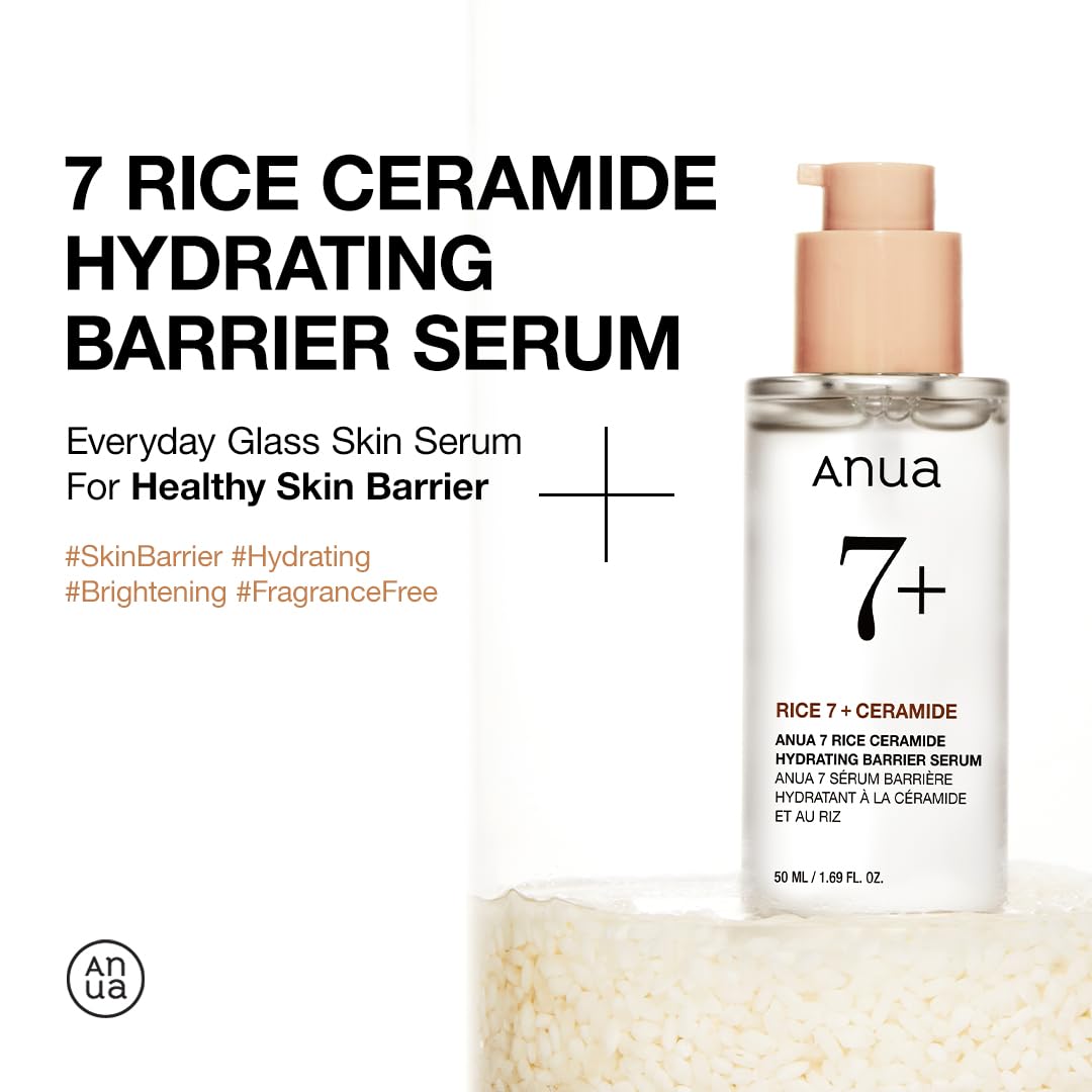 Anua 7 Rice Ceramide Hydrating Barrier Serum, Fragrance-Free Brightening and Moisturising Serum with Niacinamide, 50 mL