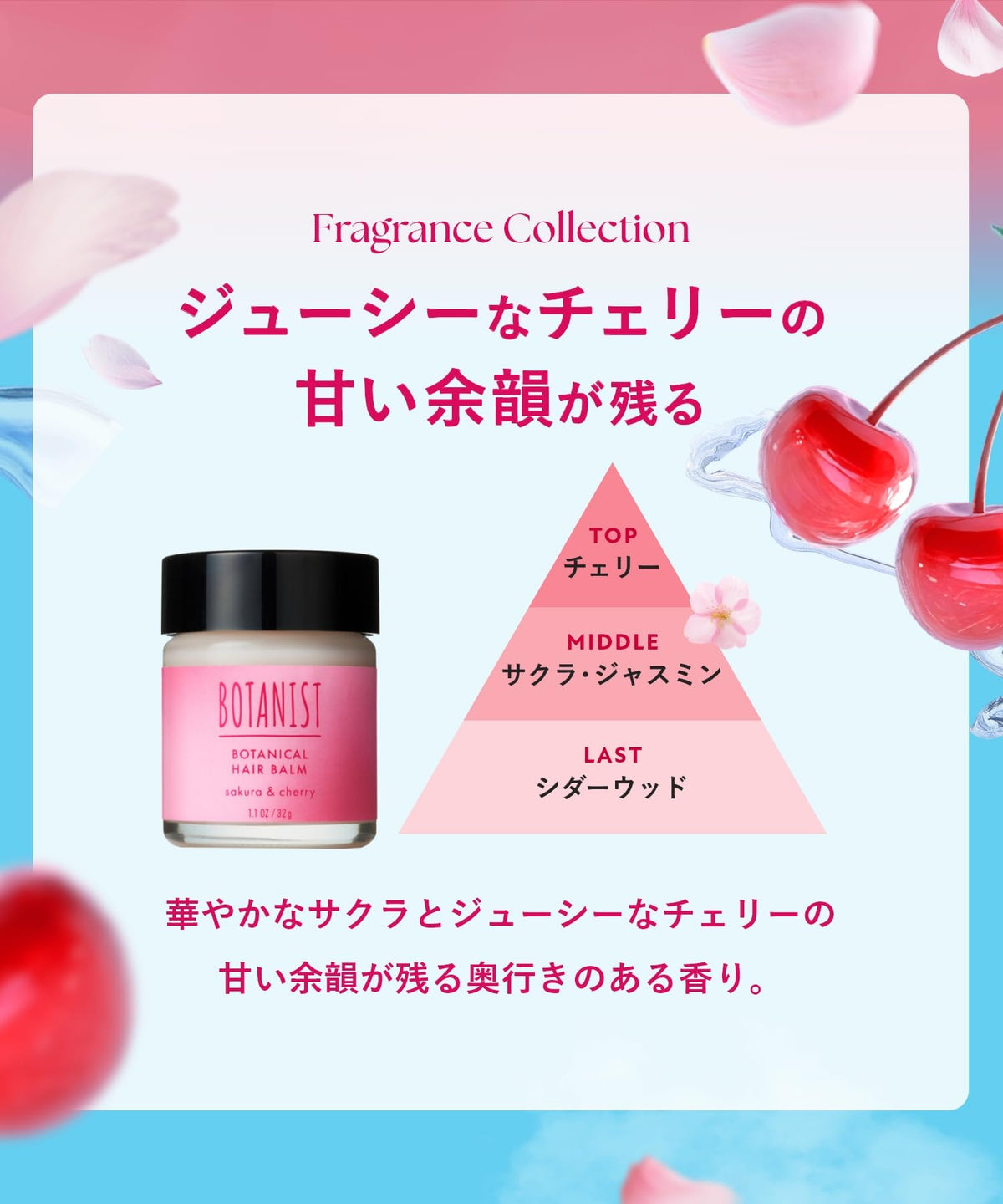 BOTANIST Botanical Hair Balm Sakura and Cherry 32 g, Limited Spring Edition Moisturizing Balm for Hair, Hands and Skin