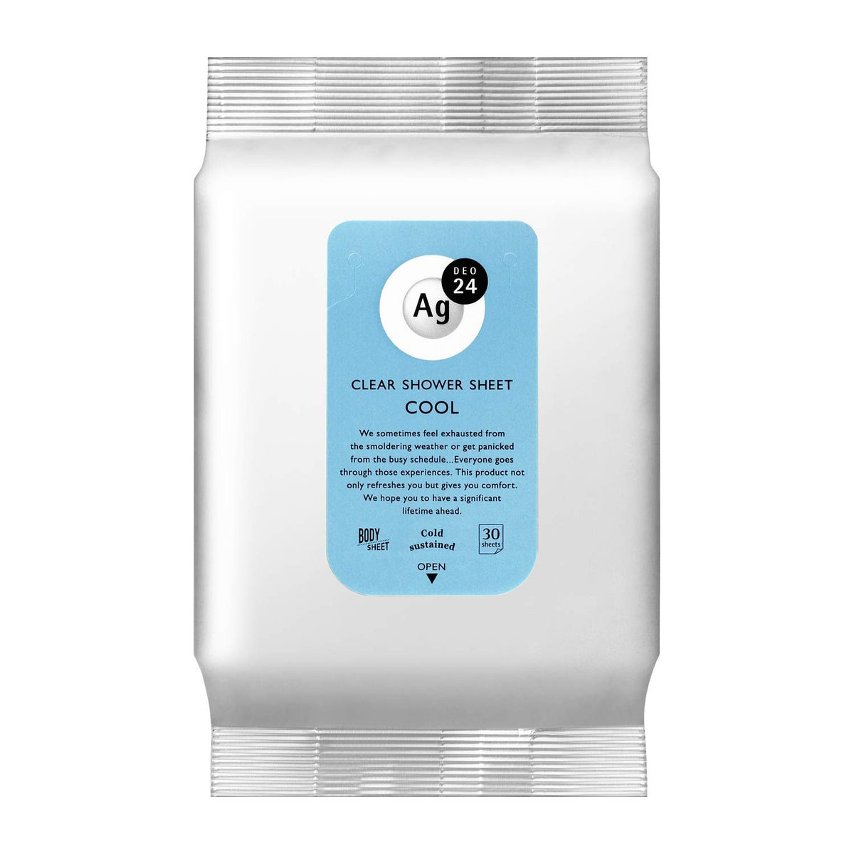 Ag DEO 24 Clear Shower Sheets — Odor-Wiping Body Wipes, 30 Sheets