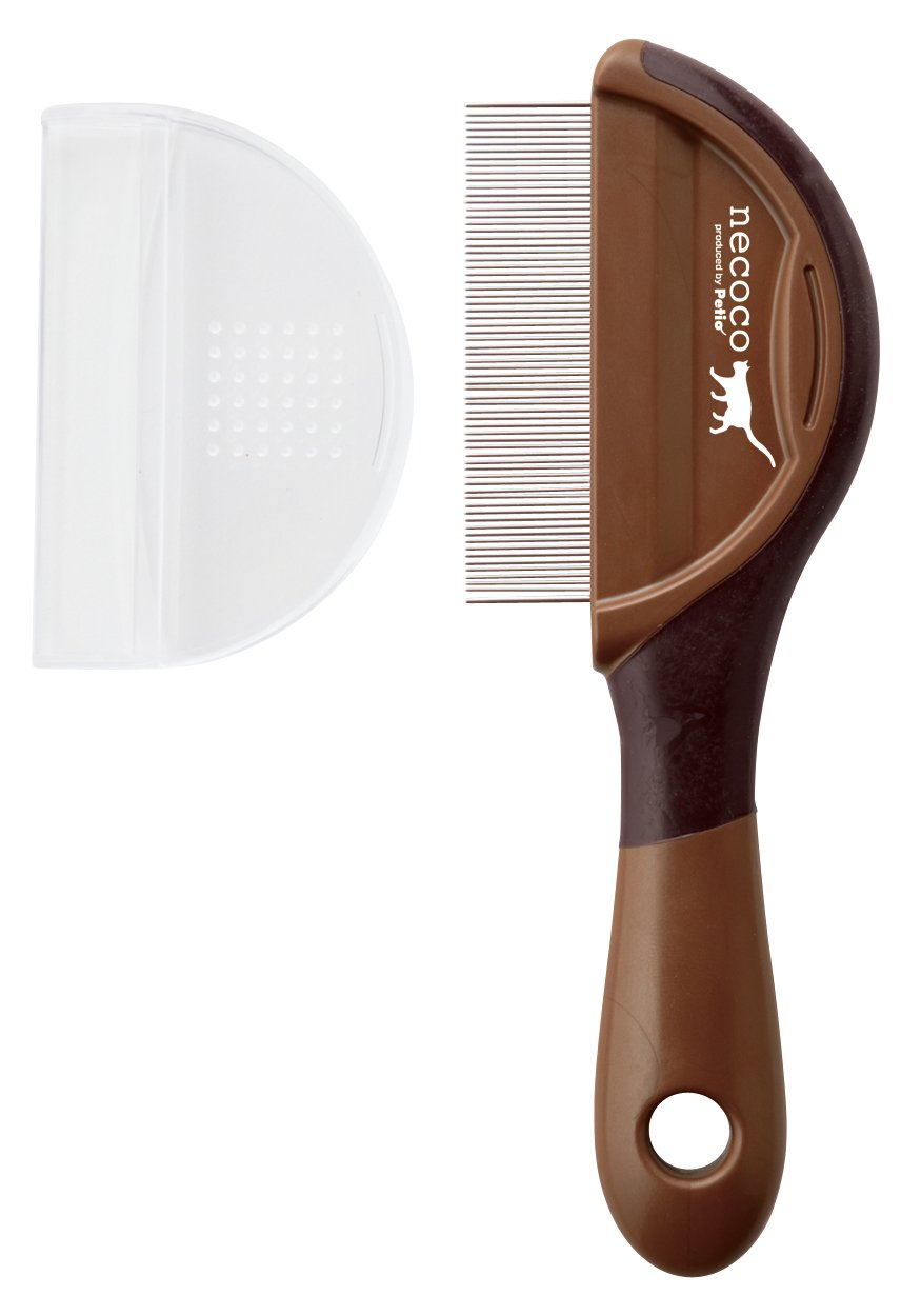 Petio Necoco Flea Catching Comb for Cats with Case, Stainless Pins 0.2 mm Apart, 5.3 x 18.4 cm, 70 g, Made in Japan