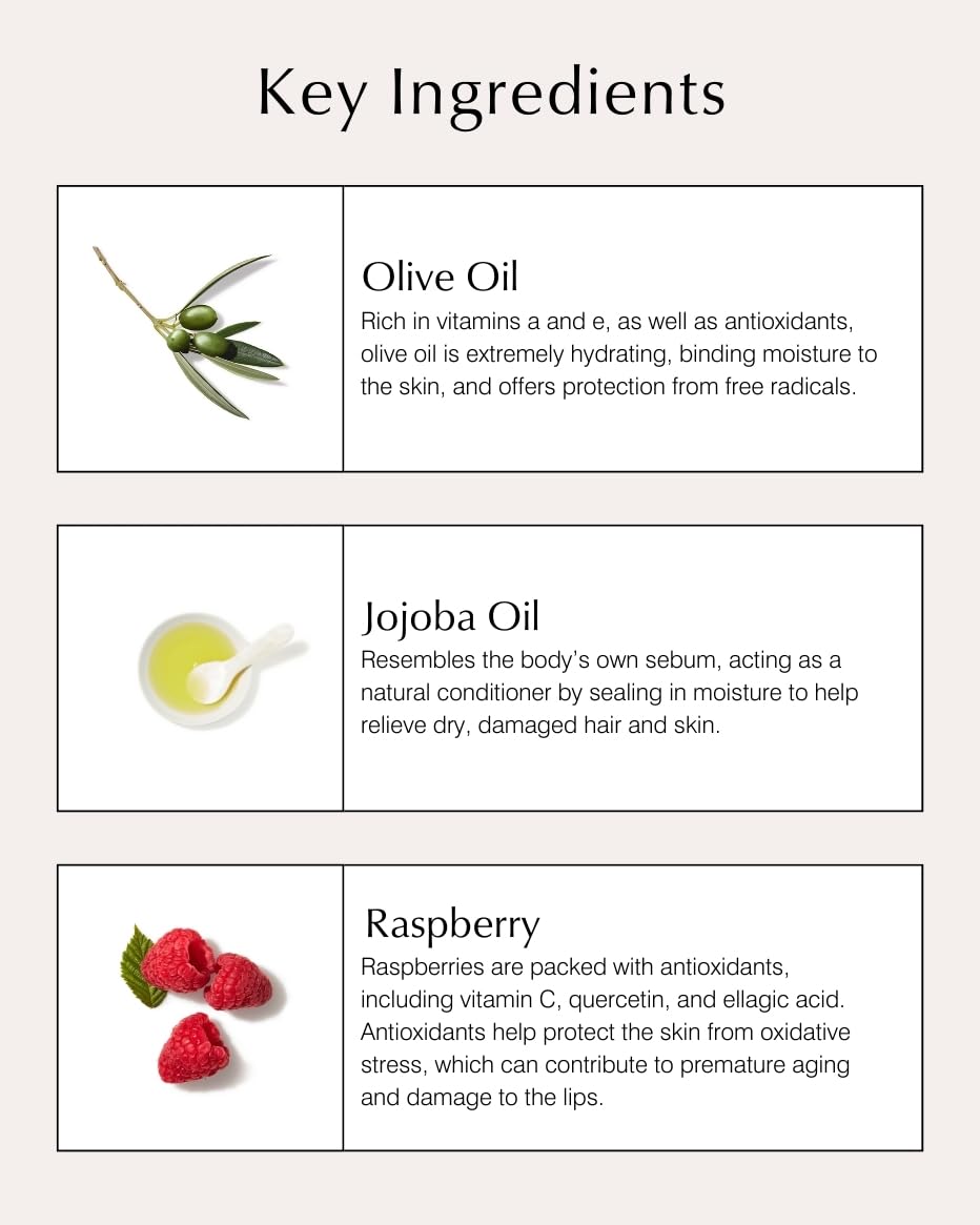 Organic Lip Balm with Raspberry, Olive, Jojoba and Sunflower Oils and Beeswax, 4 g Stick, Made in the United States
