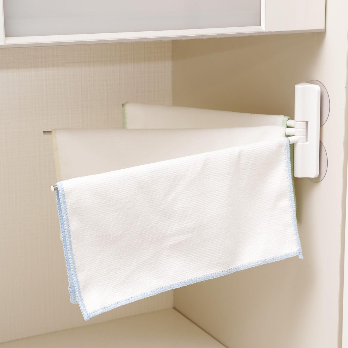 LEC Dish Cloth Hanger, Three Movable Stainless Arms with Suction or Adhesive Mounting, Holds 300 g, White or Black