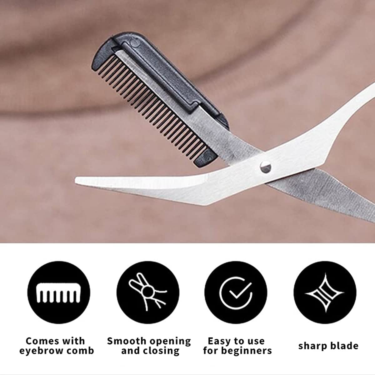 Eyebrow Trimming Scissors with Detachable Comb, Stainless Steel Brow Shaping Scissors for Men and Women, Black